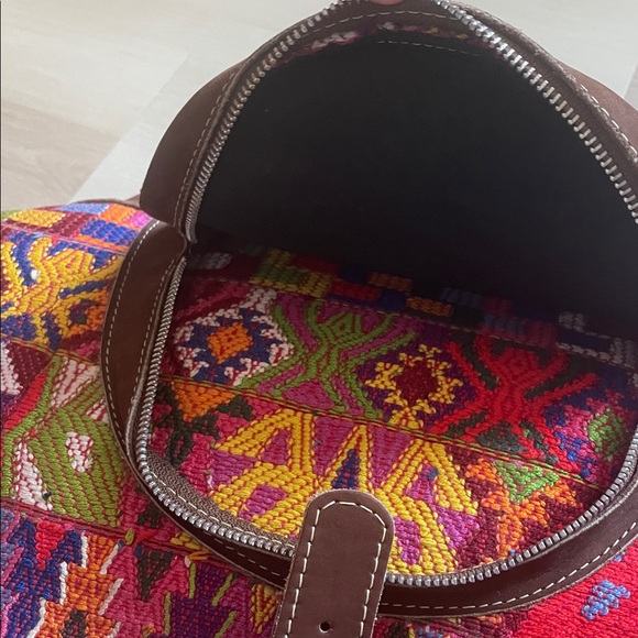 Huipil and leather bohemian colorful embroidered extra large backpack - Picture 10 of 11